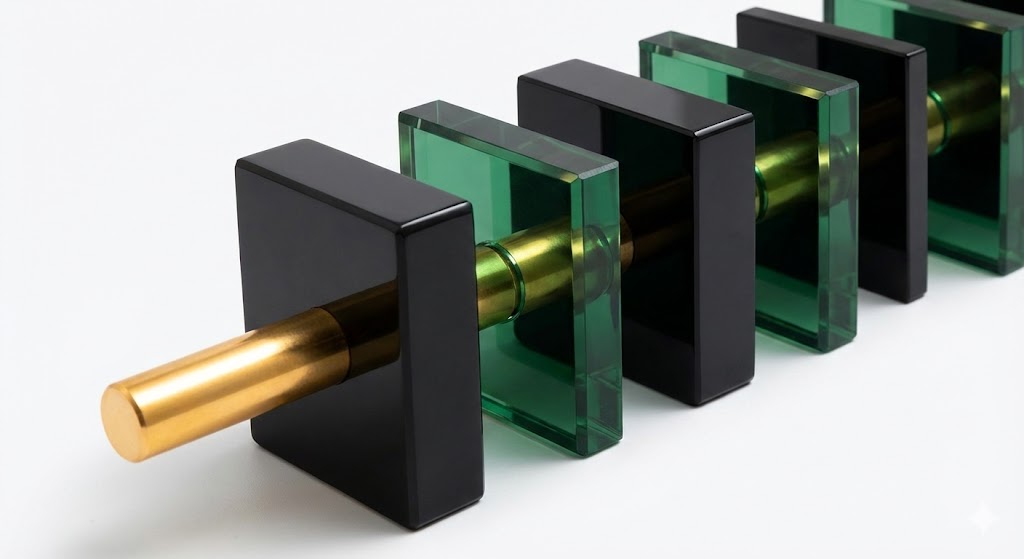 Gylt rør ígjøgnum svartar og grønar stein ella glas plátur. Abstrakt mynd at 
						brúka sum leinkja til grein um AI hugsan hjá Innlita