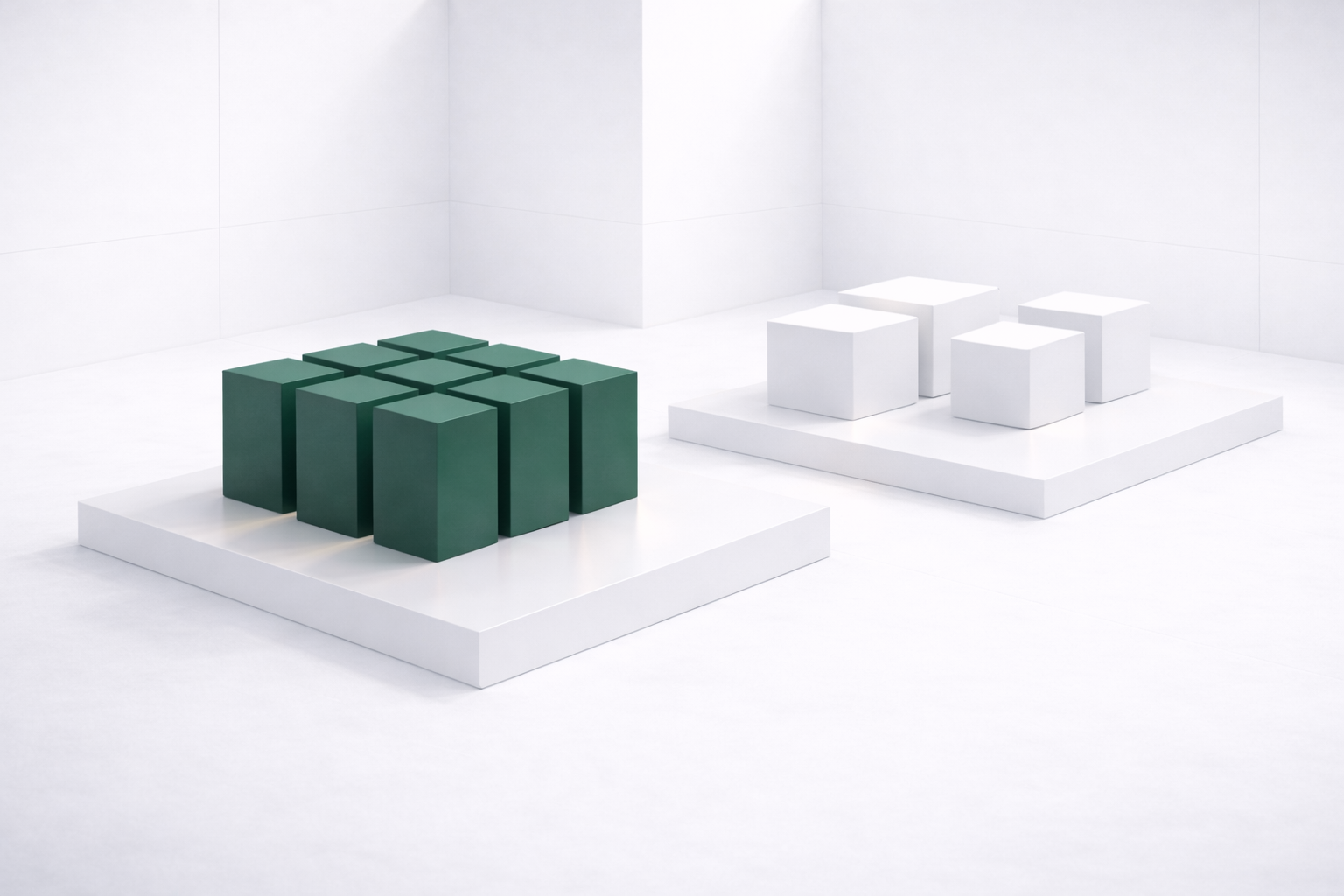 Abstrakt mynd av geometriskum formum, har ein bólkur av grønum terningum stendur væl 
			skipaður í forgundini og ein bólkur av hvítum terningum stendur óskipaður í bakgrundini fyri 
			at vísa á mismunin í skipan innan vitlíki